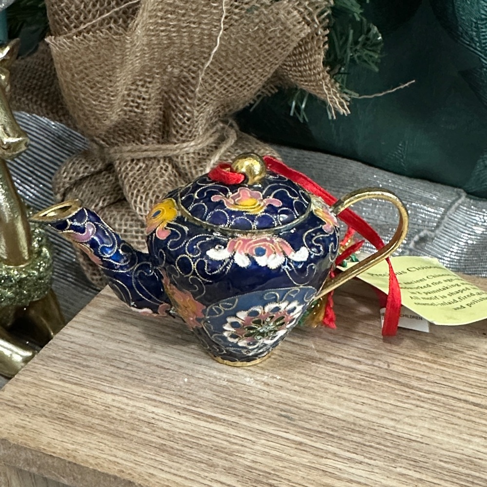 Cloisonne Miniature‎ Teapot Ornament Metal Enamel Gold-Plated